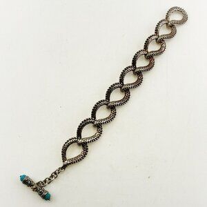 Barbara Bixby Bracelet Turquoise 18K Gold 925 Sterling Silver Chain Link Toggle